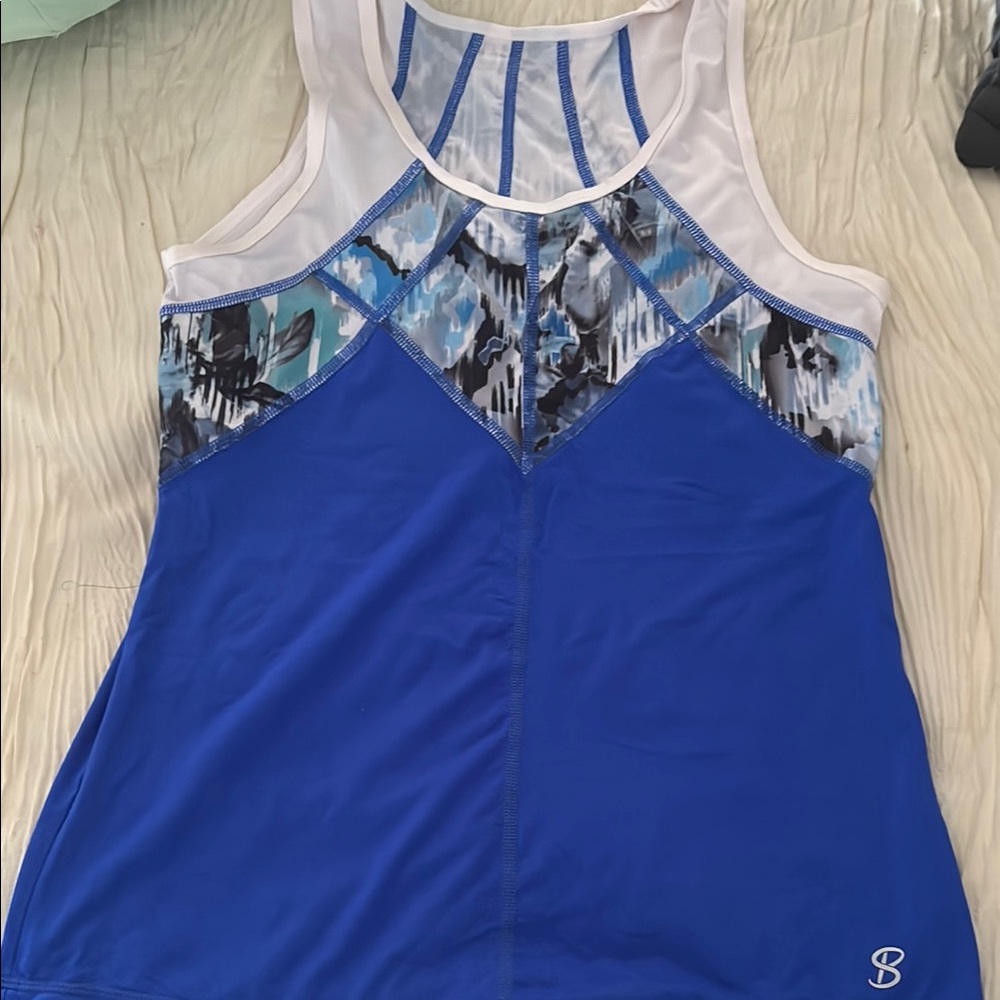 Asymmetrical Blue and Gray Raglan tennis  Tank Top